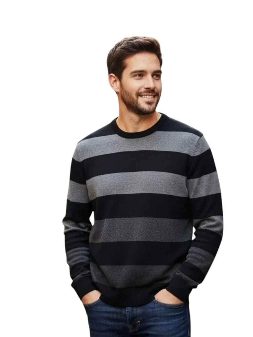 Banana Republic Cashmere Blend Stripe Sweater Black Gray Mens L Casual Preppy